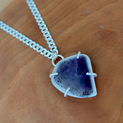 Handmade Necklace with prong set trapiche amethyst, wide curb chain
