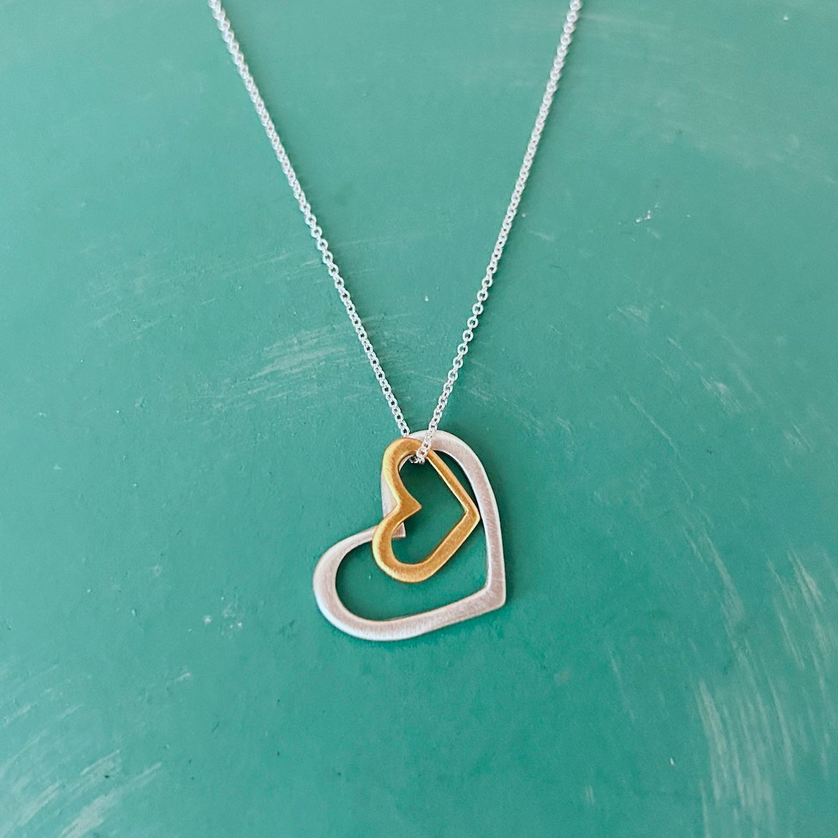 Handmade Two Open Hearts Mixed Metals Necklace