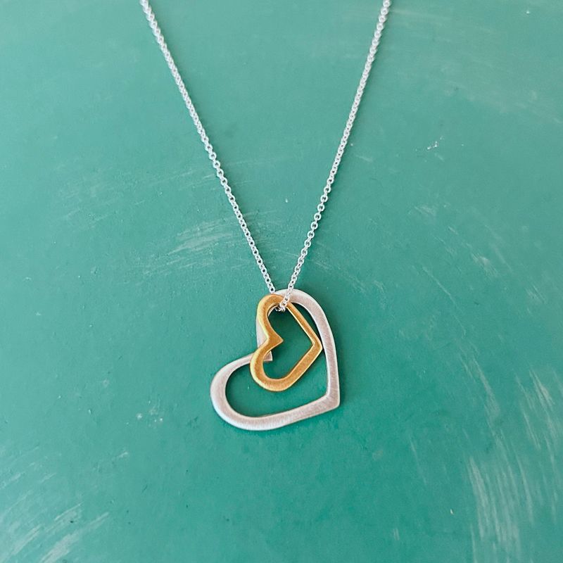 Handmade Two Open Hearts Mixed Metals Necklace