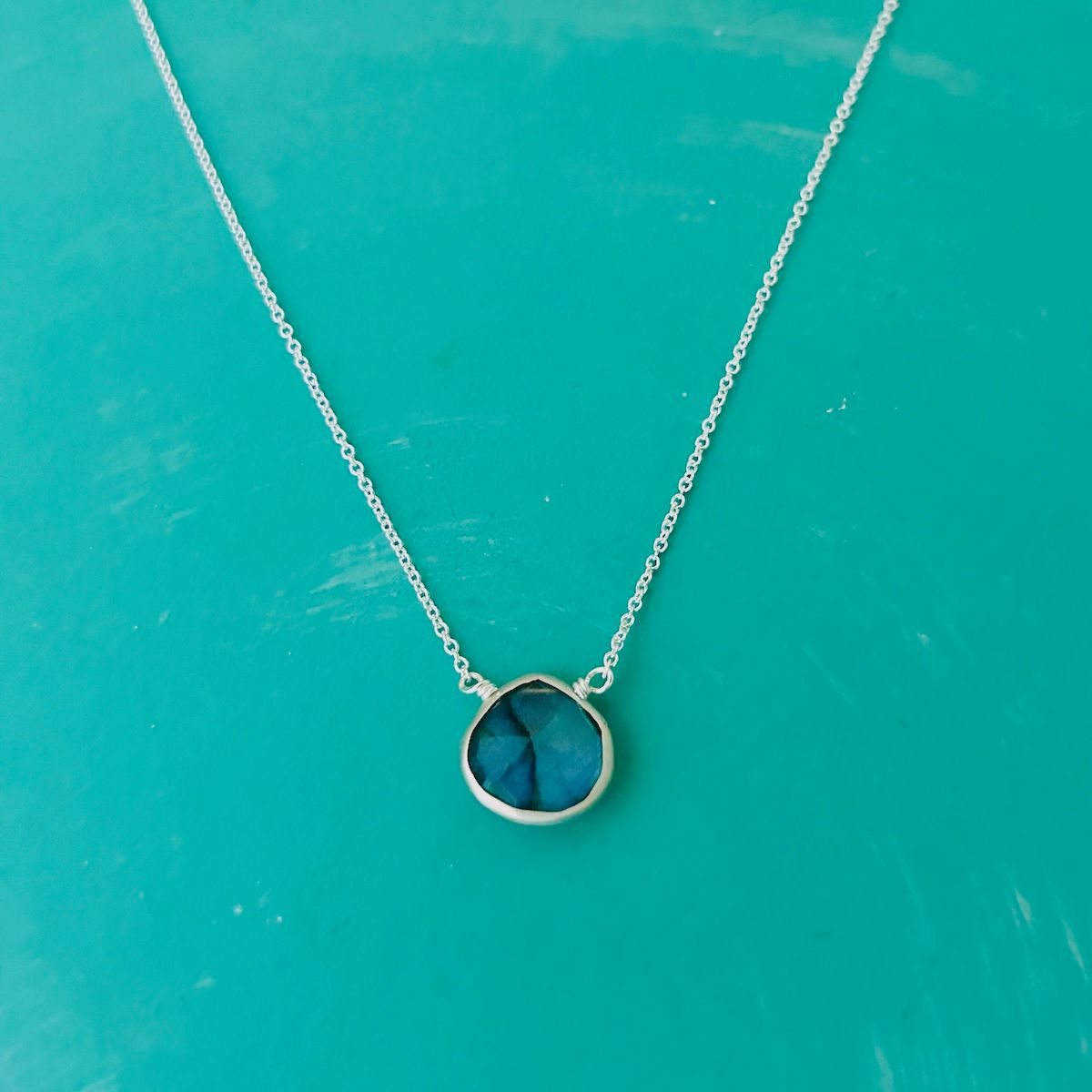 Faceted Labradorite Drop Necklace, Silver