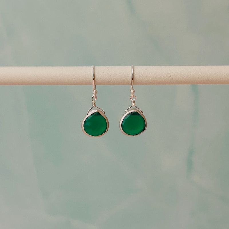 Handmade Small Green Onyx Silver Earrings