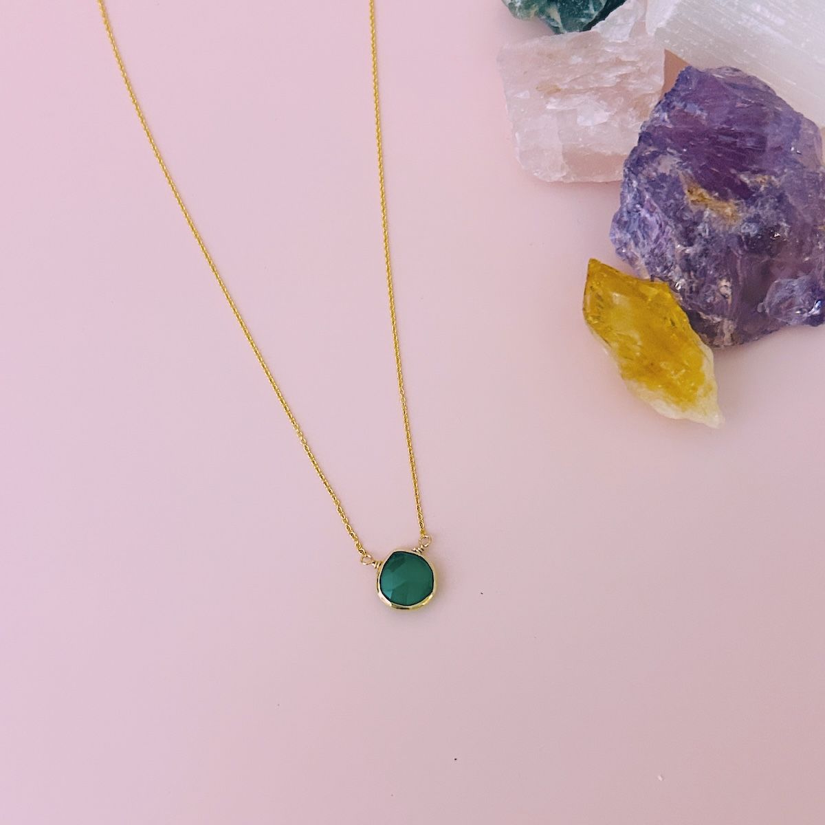 Handmade Small Green Onyx Gold Vermeil Necklace