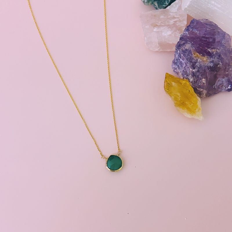 Handmade Small Green Onyx Gold Vermeil Necklace