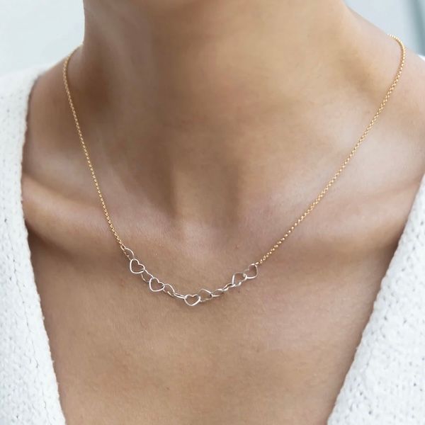 Silver Heart Garland Necklace w/ Gold Chain