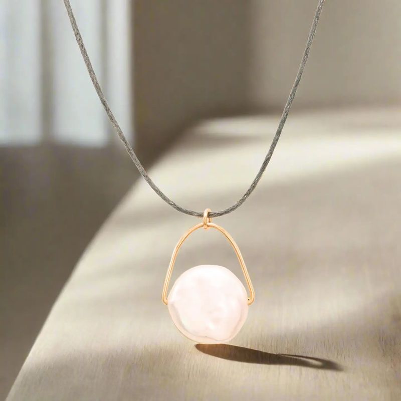 Handmade Coin Pearl Corded Drift Necklace, 18&quot; + 1&quot;
