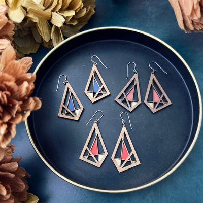 Abstract Diamond Shaped Wood Earrings