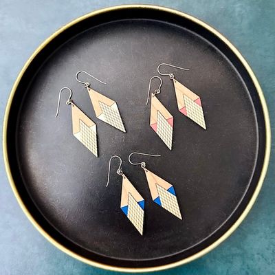 Art Deco Diamond Shaped Wood Earrings