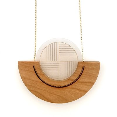 MidMod Reversible Geometric Wood with Mixed Metals Necklace