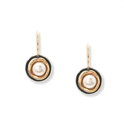 Moonlit Embrace White Pearl with Oxizided Sterling + Bronze Cup Earrings
