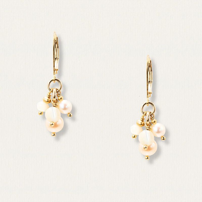 Handmade Freshwater Pearl, Mother of Pearl and 14kt GF Cluster Earrings
