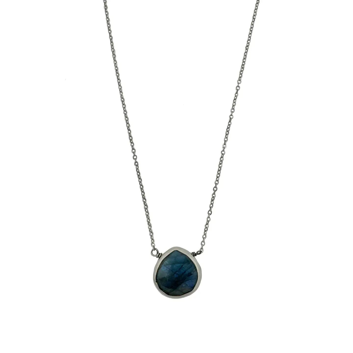 Faceted Labradorite Drop on Oxidized Chain Necklace, Silver