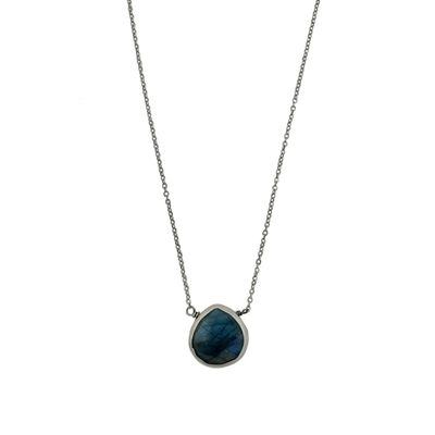Faceted Labradorite Drop on Oxidized Chain Necklace, Silver
