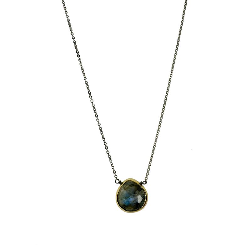 Faceted Labradorite Drop on Oxidized Chain Necklace, Gold Vermeil
