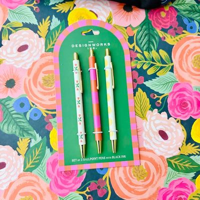 S/3 Pens - Flower, Stripe, Lemon