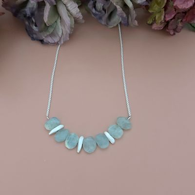 Chunky Aquamarine &amp; Silver Nuggets Necklace