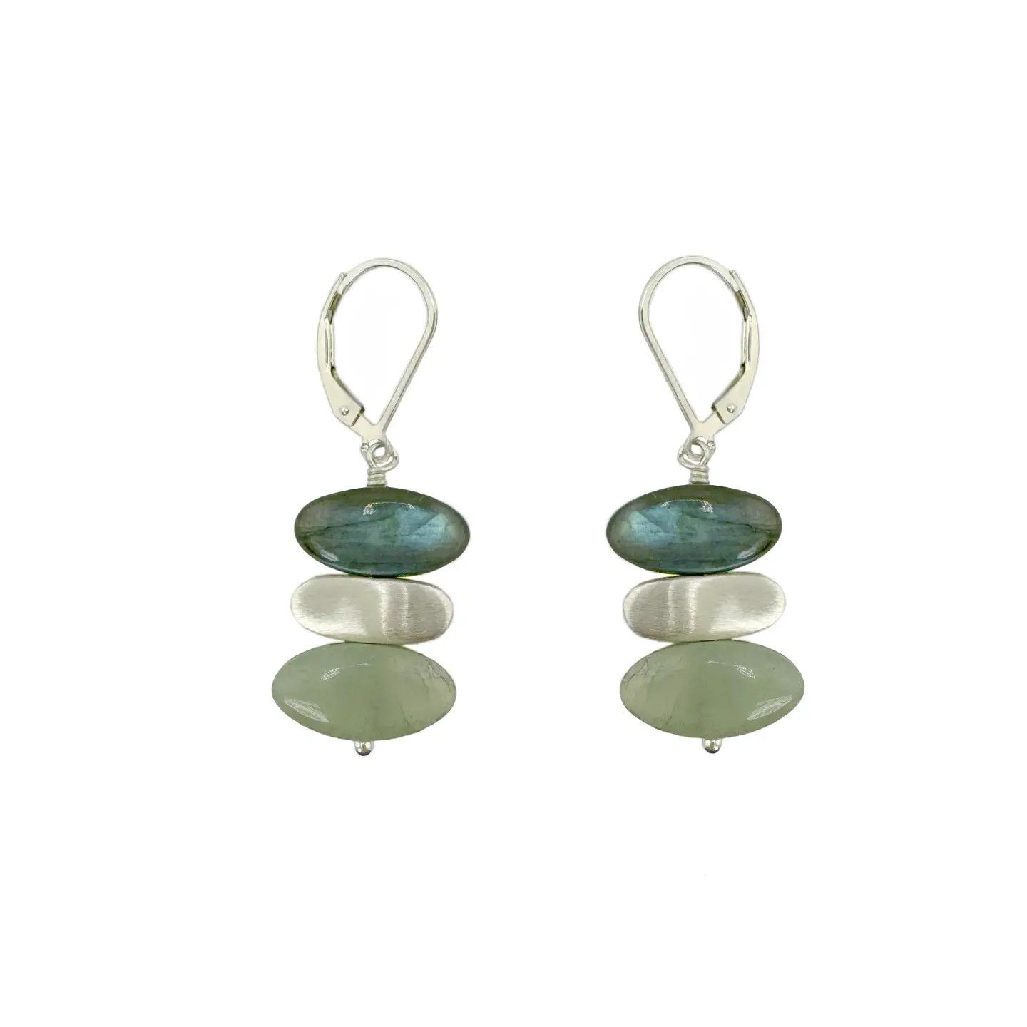 Handmade Labradorite Aqua Nuggets Silver Earrings