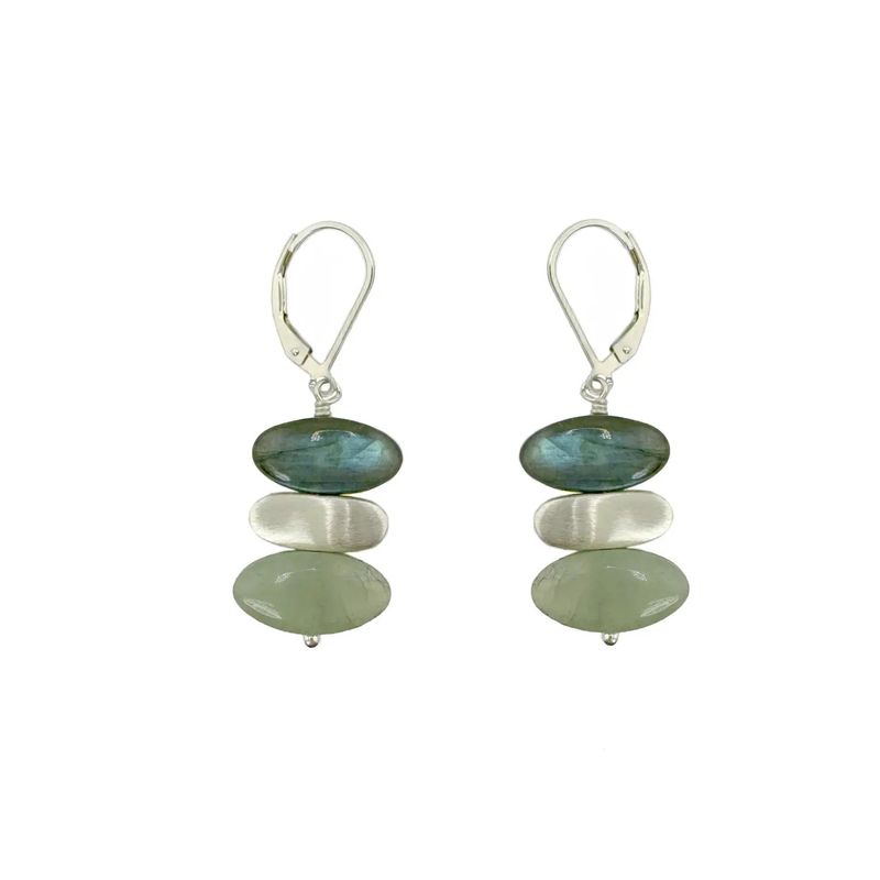 Handmade Labradorite Aqua Nuggets Silver Earrings
