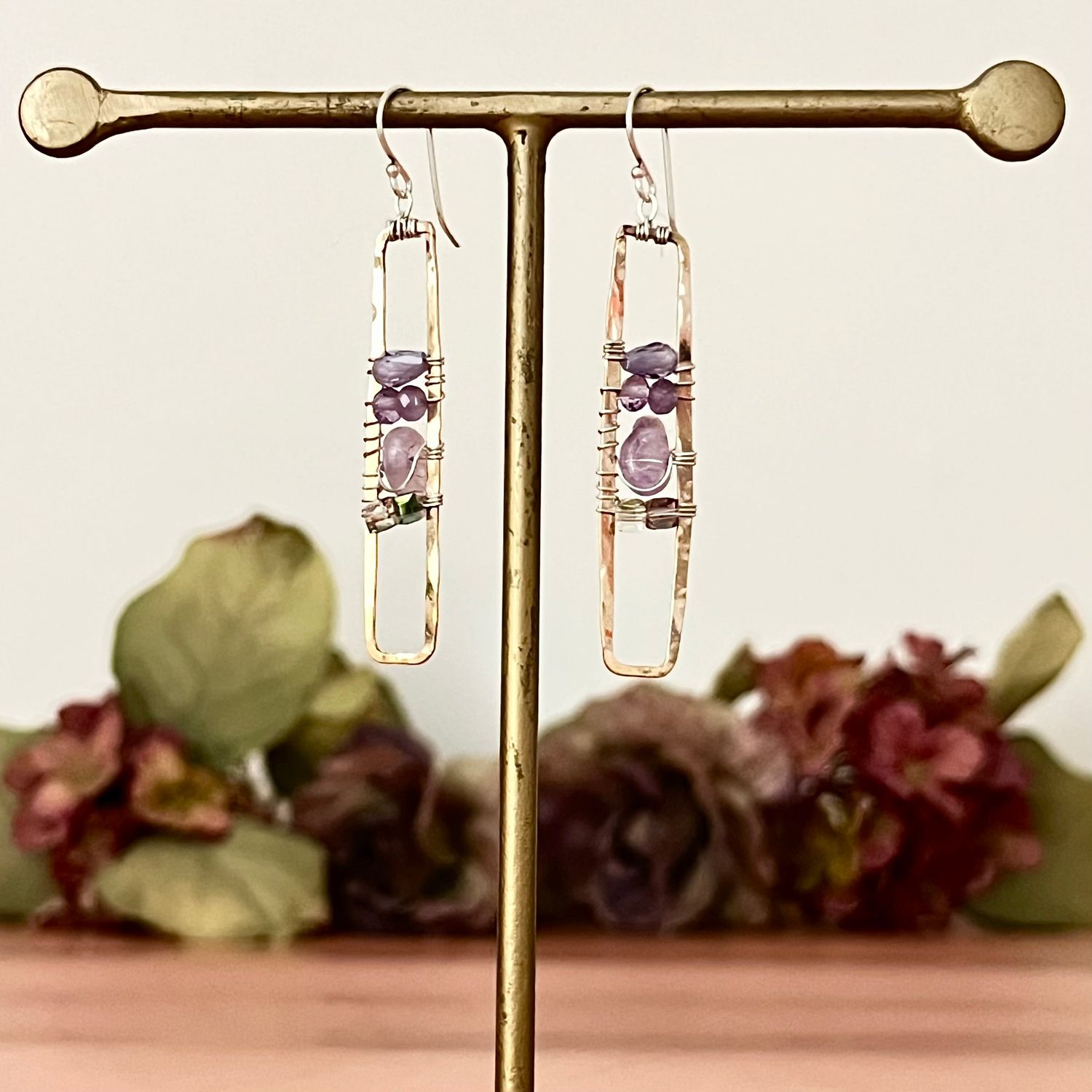 Handmade Lilac Rectangle Earrings