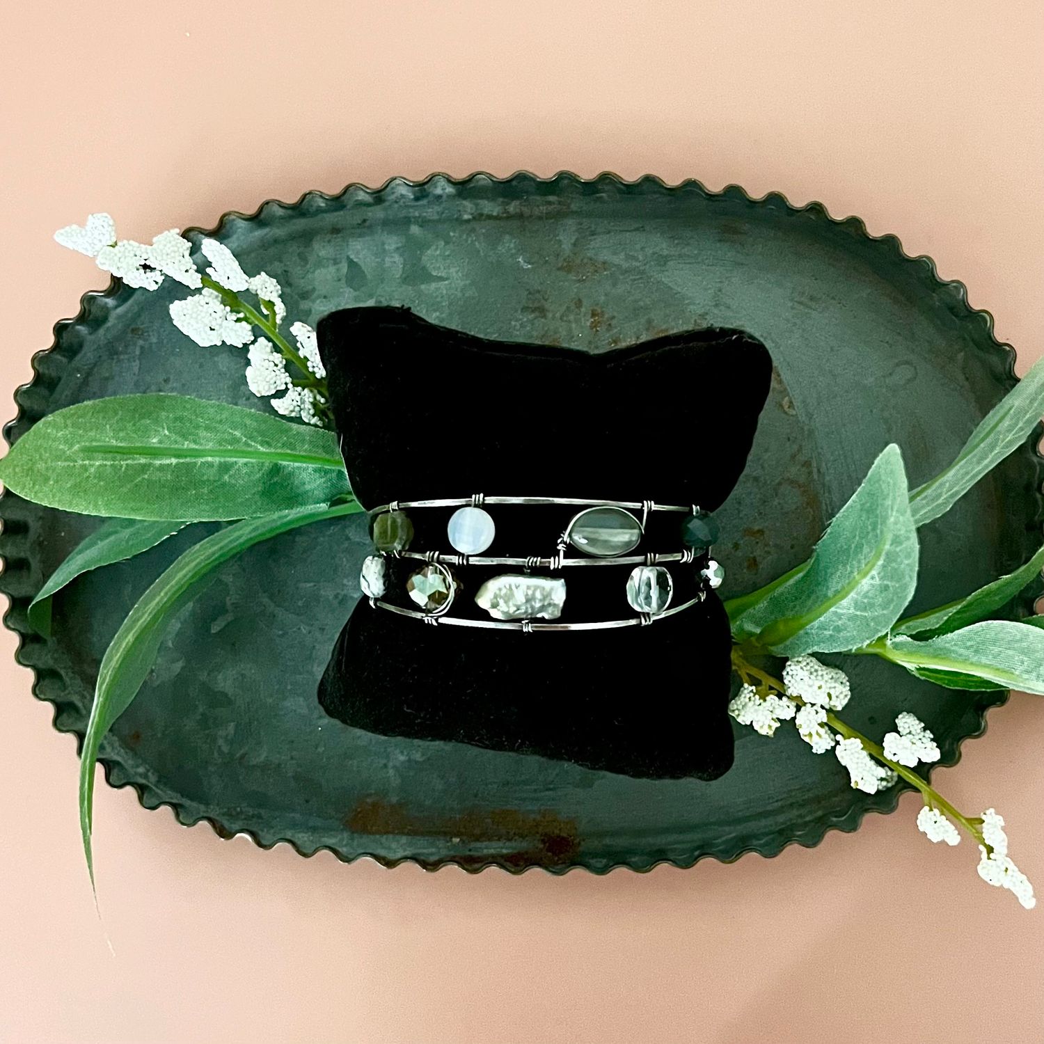 Handmade Gemstone Collection Cuff Bracelet