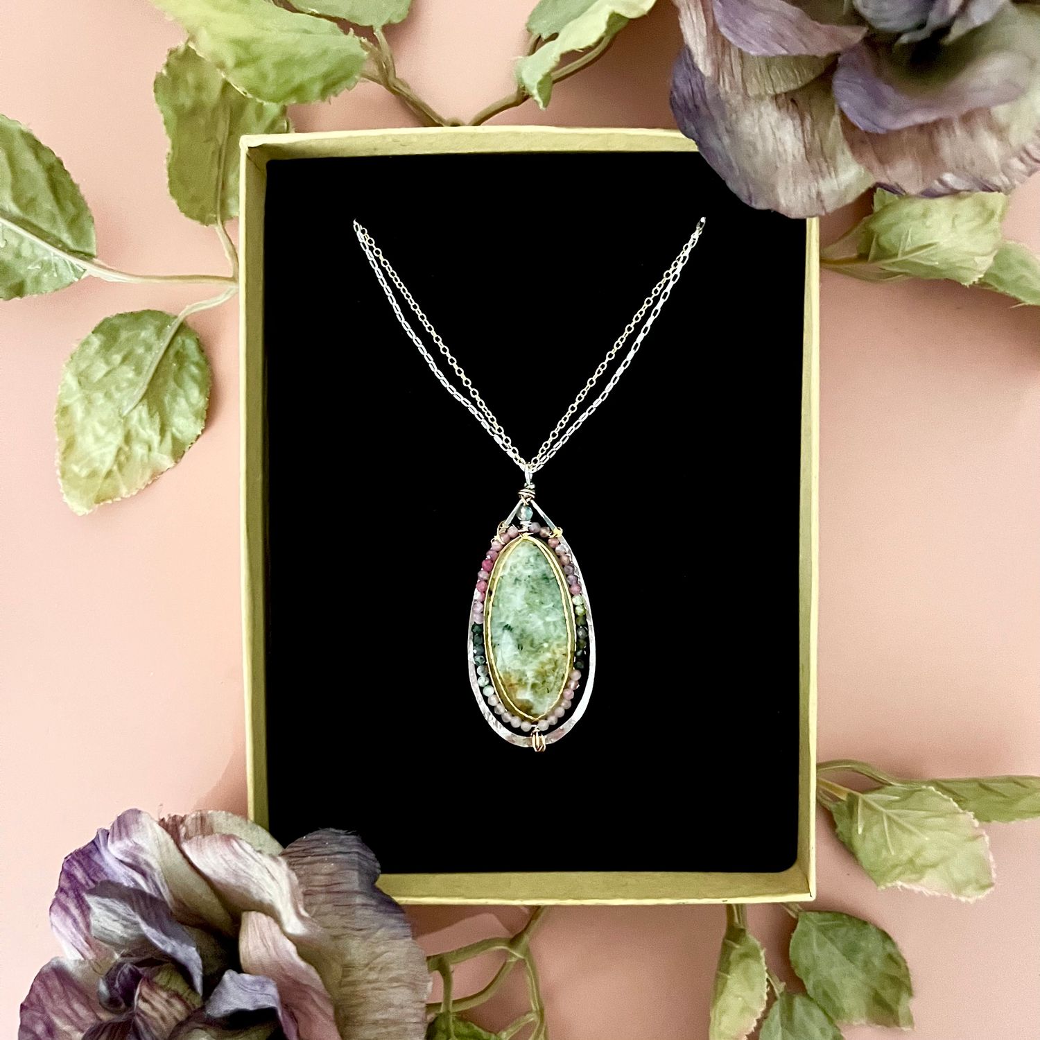 Handmade Prehnite Cameo Necklace