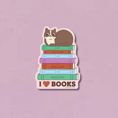 Book Stack Cat Sticker