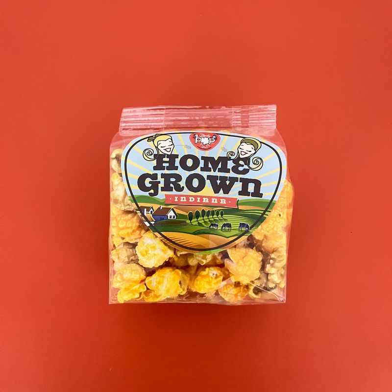 Mini Bag of Just Pop In! Indy Style Caramel and Cheddar Popcorn
