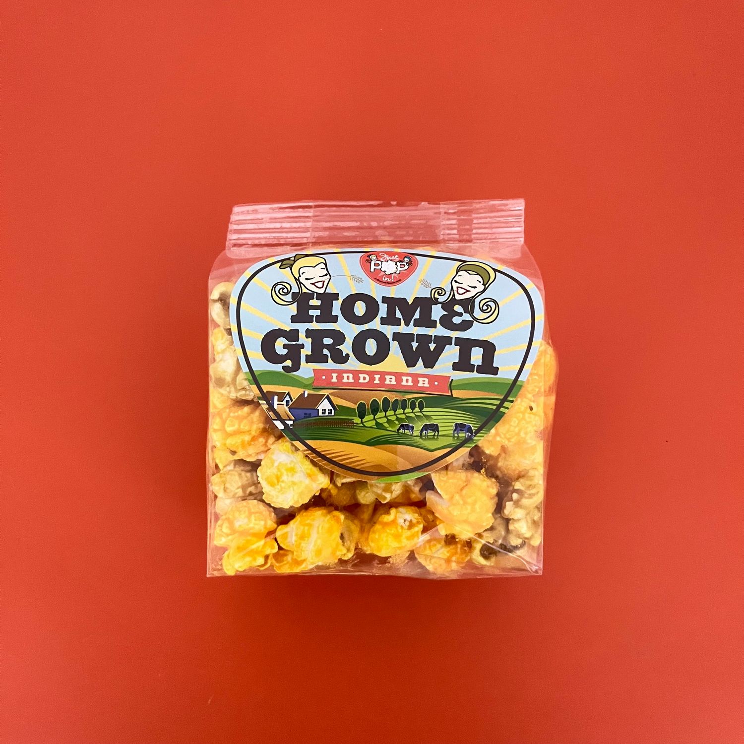 Mini Bag of Just Pop In! Indy Style Caramel and Cheddar Popcorn