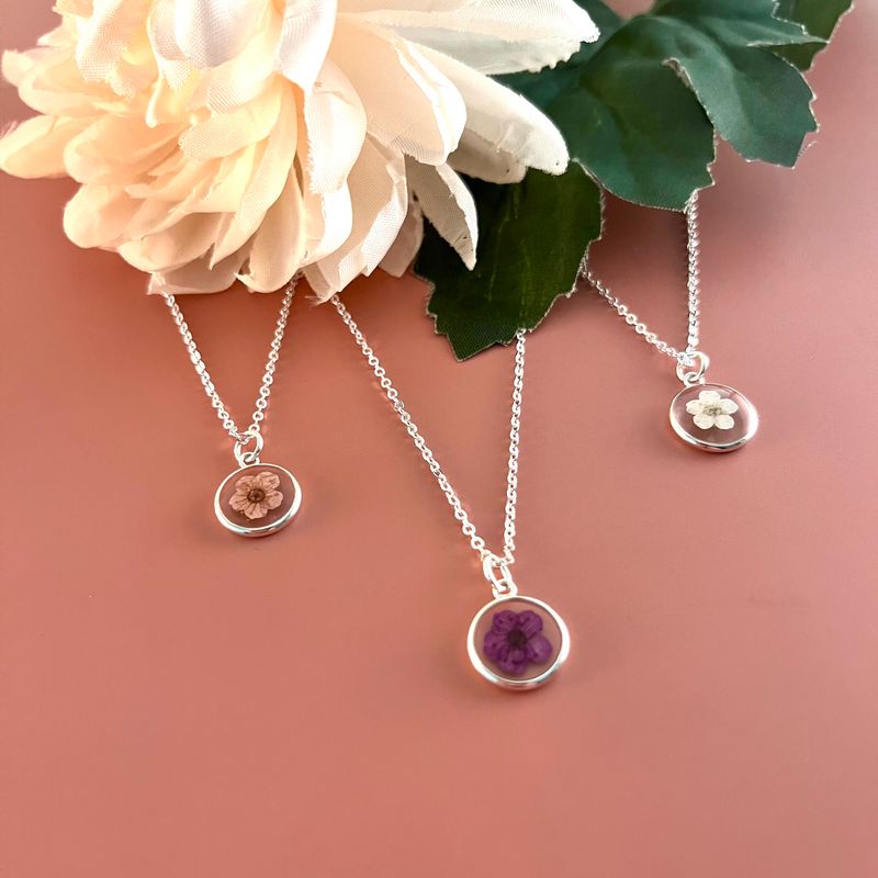 Pressed Flower Necklace in Silver