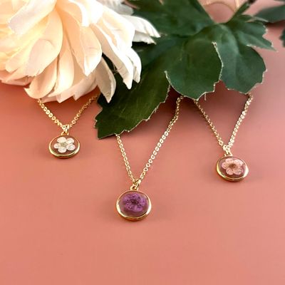 Pressed Flower Necklace in Goldfill