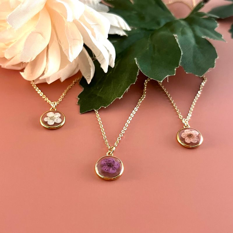 Pressed Flower Necklace in Goldfill