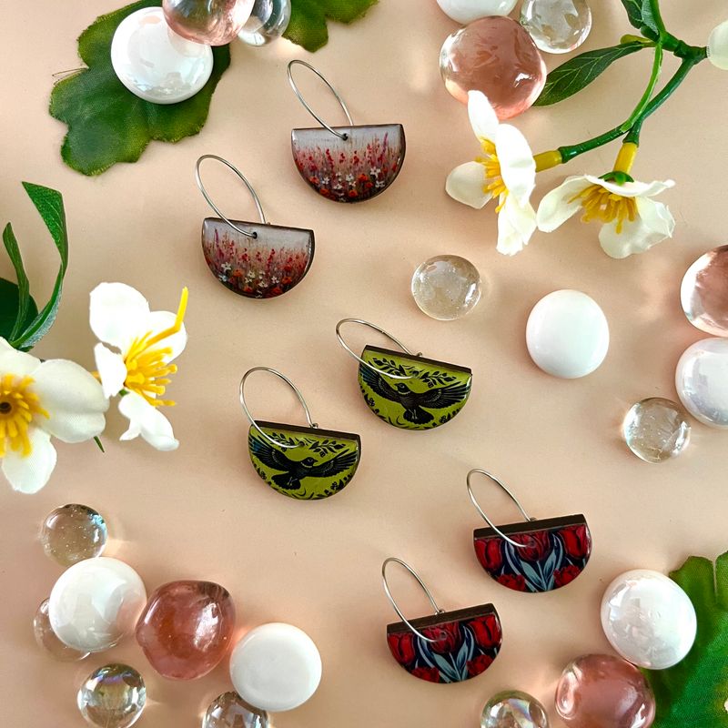 SP25 Drop Hoop Paper + Wood Earring