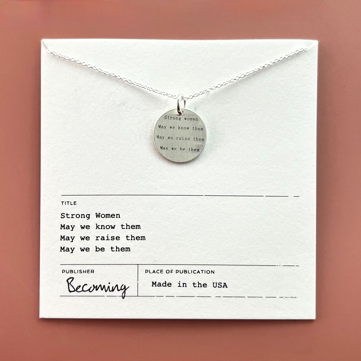 Strong Women Quote Necklace, Silver