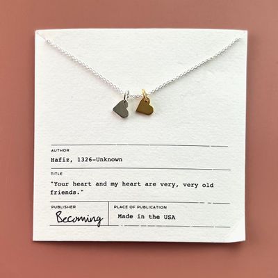 Double Tiny Hearts Necklace, Silver with 14k Goldfill
