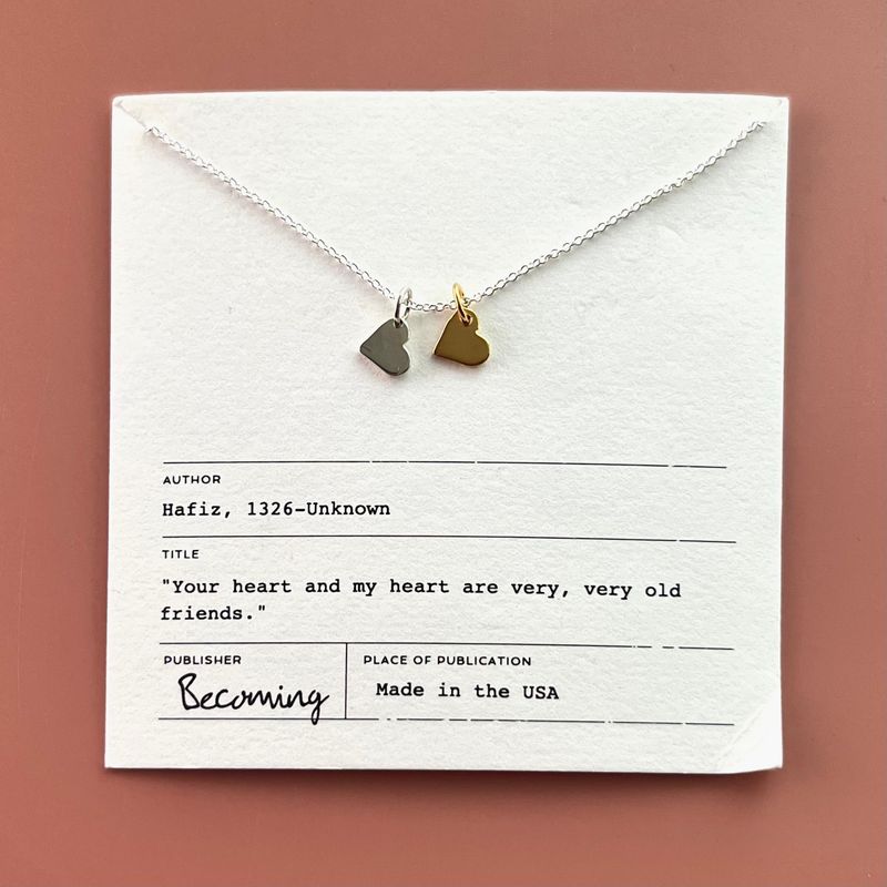Double Tiny Hearts Necklace, Silver with 14k Goldfill