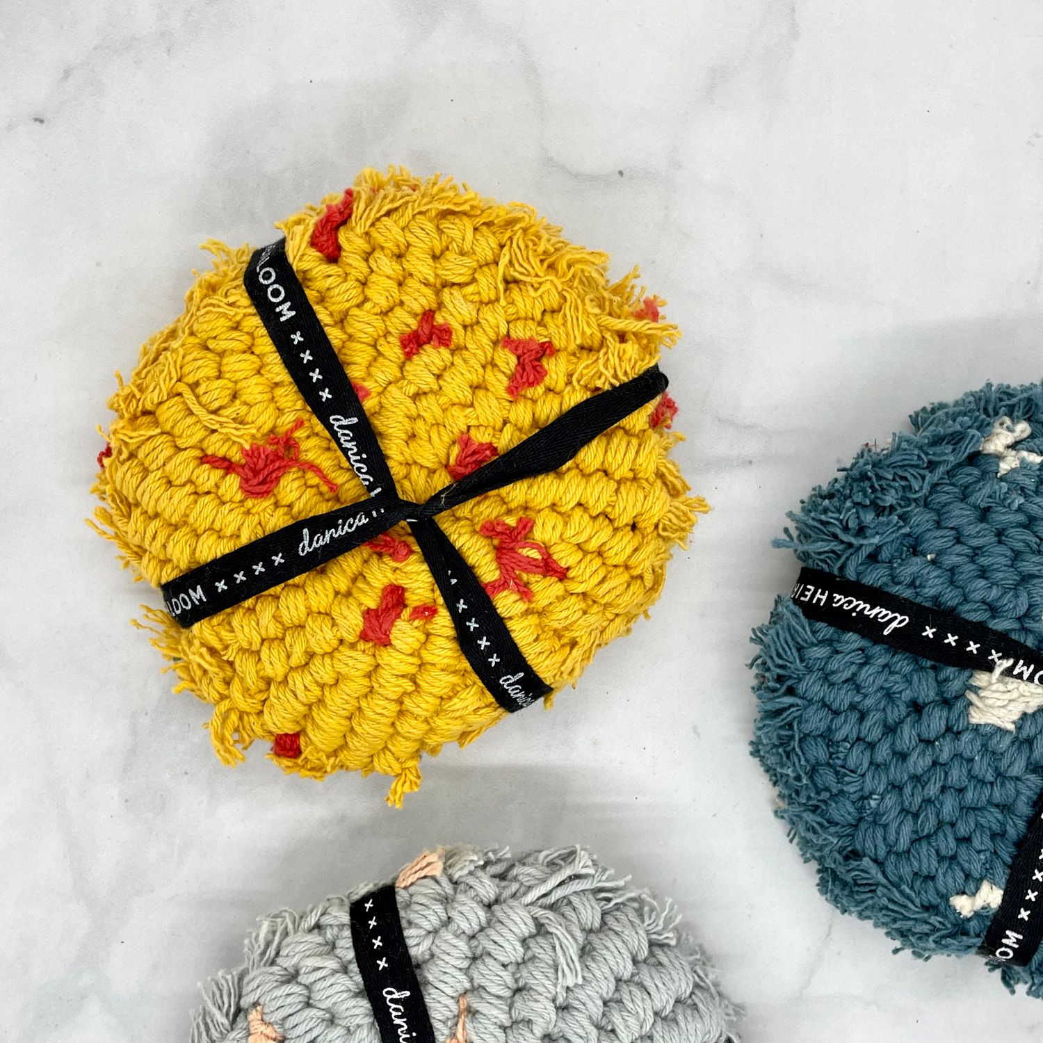 Macrame Coasters Set of 4, Color: Ochre