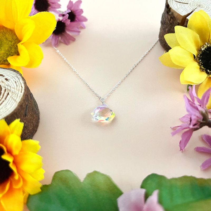 Handmade Prismatic Quartz SS Necklace, 20&quot;