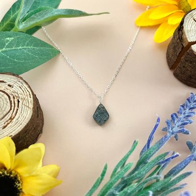 Handmade Black Sunstone Kite Necklace, SS, 18"