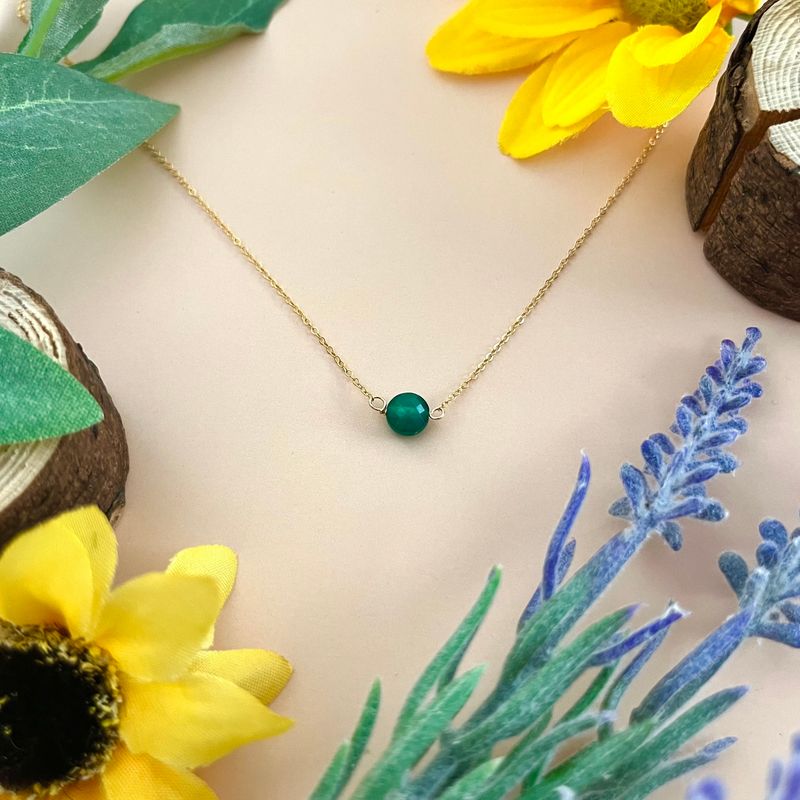 Handmade Goldfill Necklace with Tiny Green Onyx Circle, 16&quot;