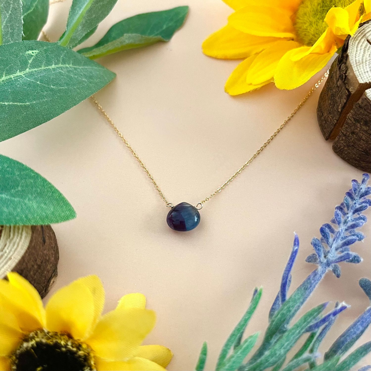 Handmade Fluorite Teardrop Necklace GF 18&quot;