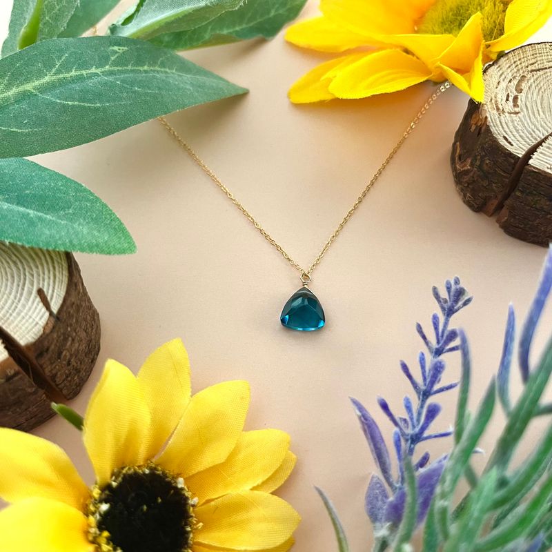 Handmade London Blue Topaz Trillion Necklace GF 16-18&quot;