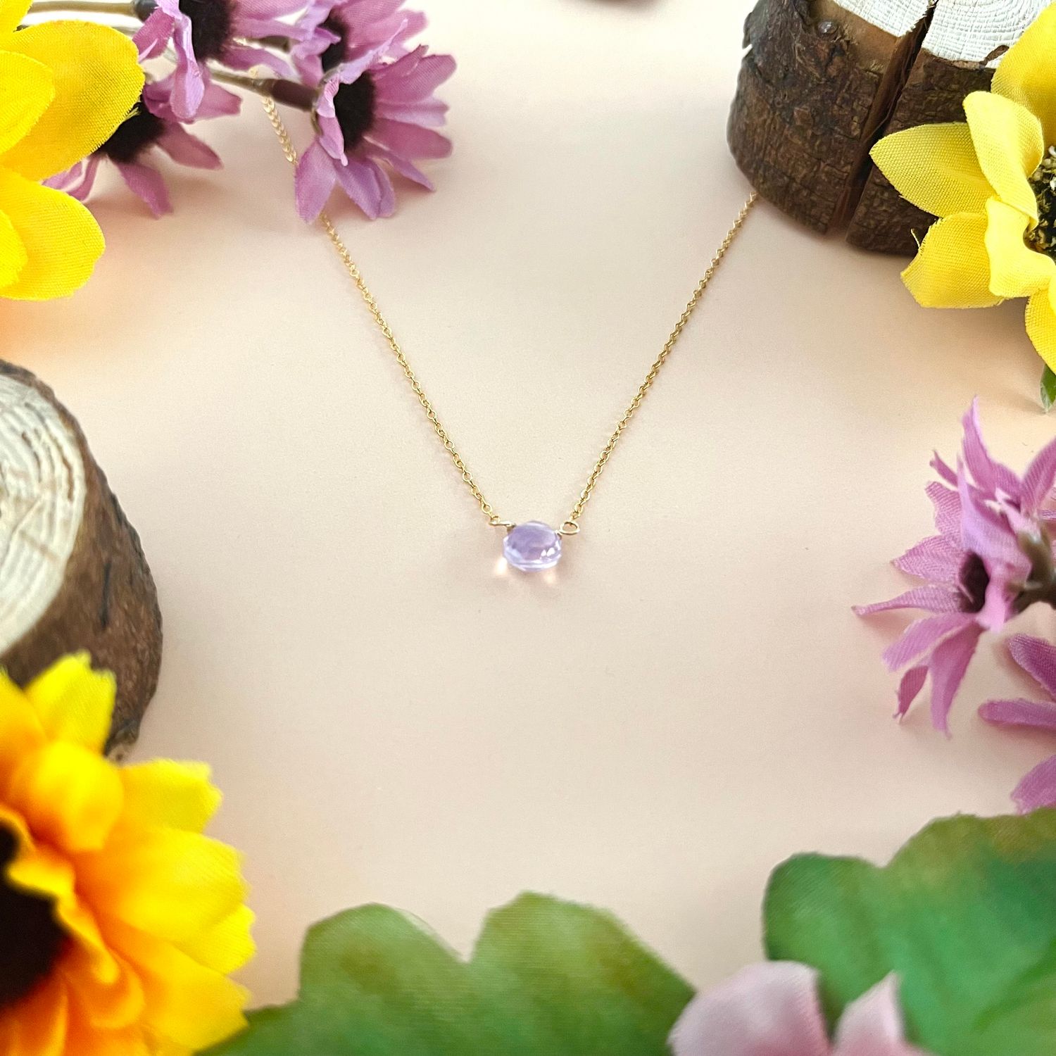 Handmade GF Tiny Lavender Quartz Necklace 16&quot;