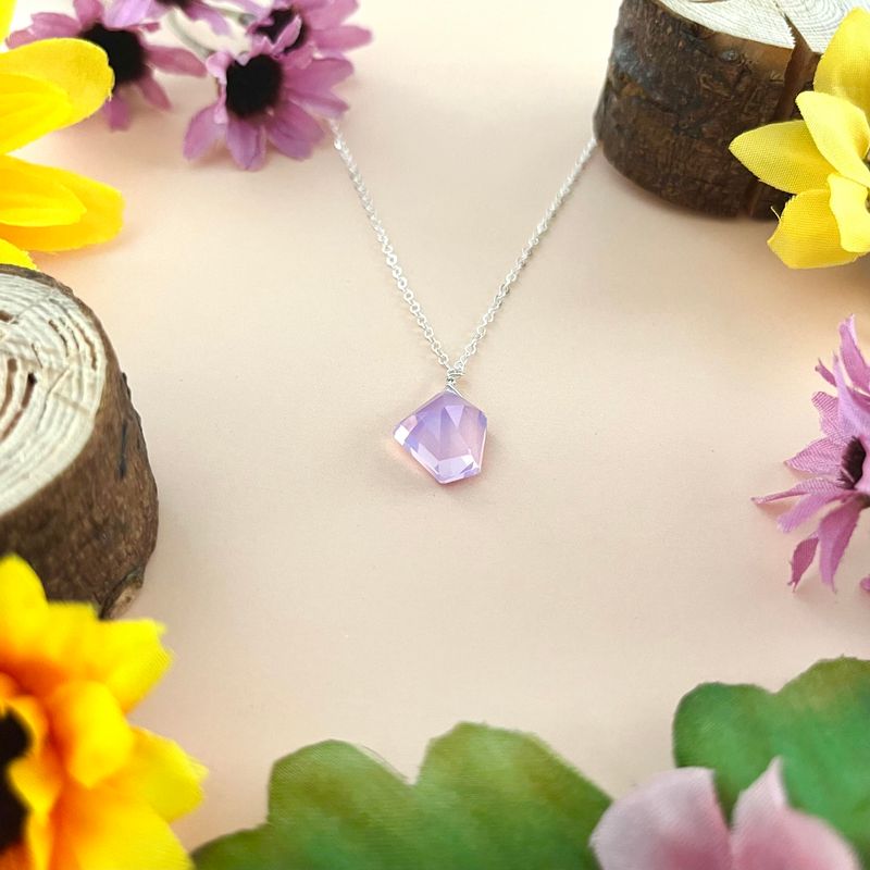 Handmade SS Lavender Quartz Polygonal Necklace 18&quot;
