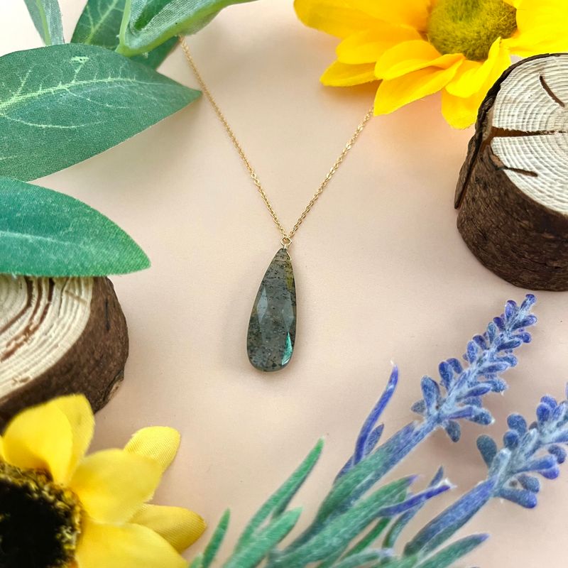 Handmade GF Elongated Black Sunstone Necklace 20&quot;