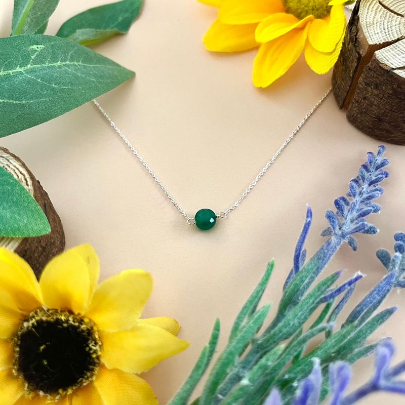 Handmade Silver Necklace with Tiny Green Onyx Circle, 16&quot;