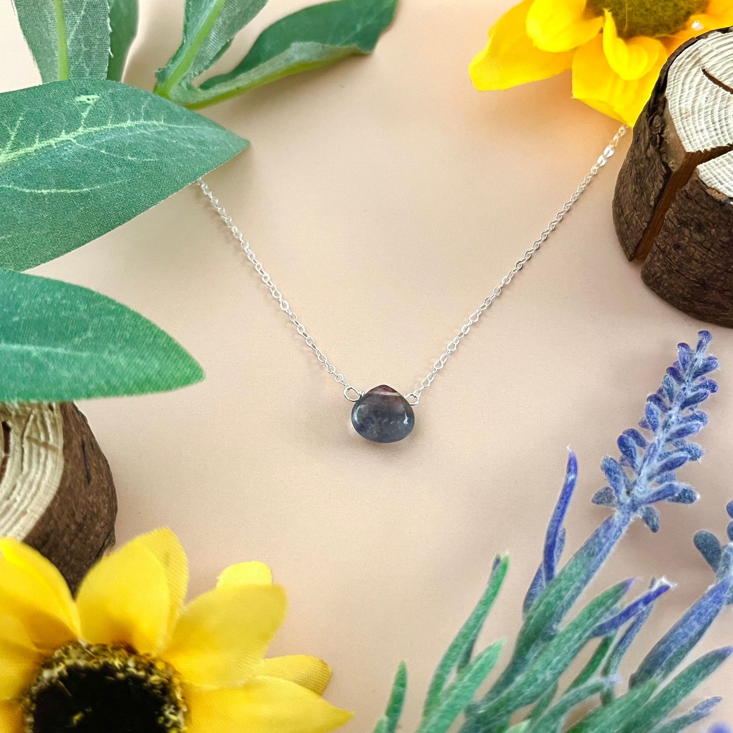 Handmade Fluorite Teardrop Necklace SS 18&quot;