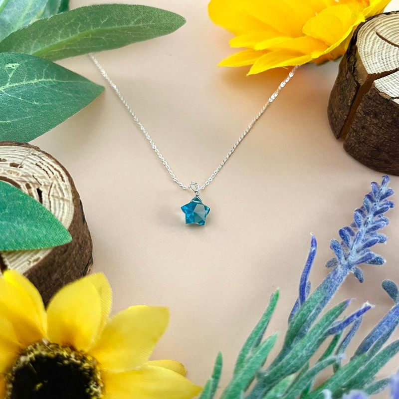 Handmade London Blue Topaz Star Necklace SS 16-18&quot;