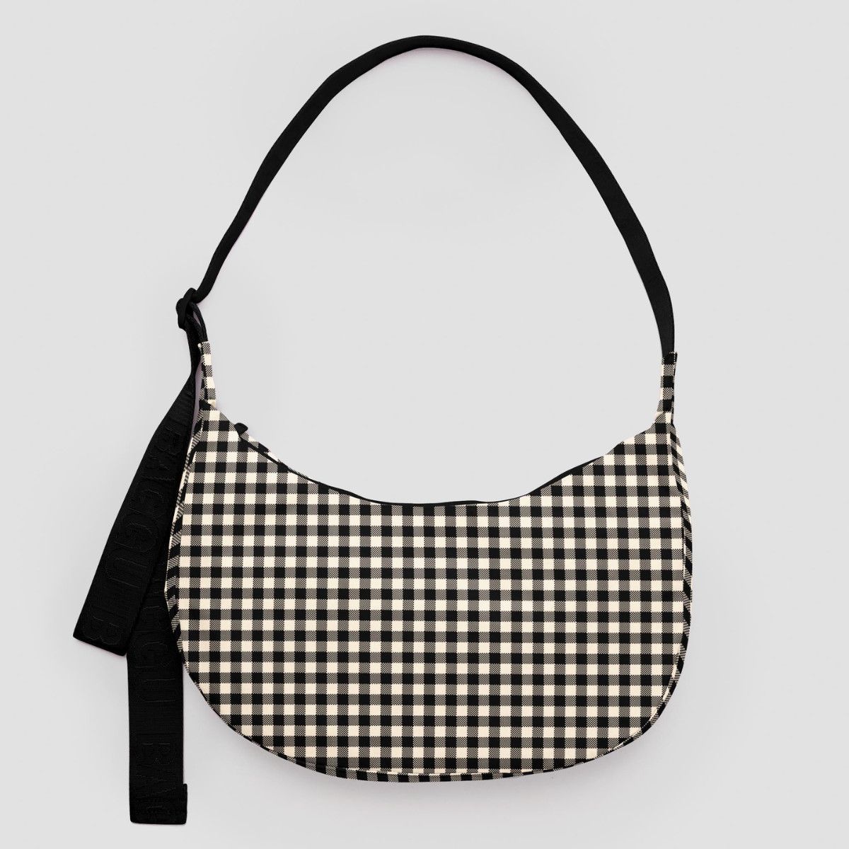 SS25 Baggu Medium Crescent Bag, Style: Black &amp; White Gingham