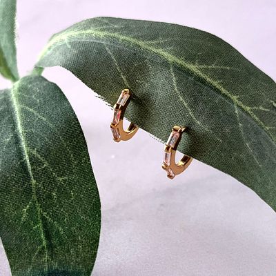 CZ Diamond Huggie Hoop Earrings, GP