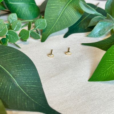 CZ Evil Eye Stud Earrings, GP