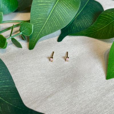 Pink CZ Baguette Stud Earrings, GP